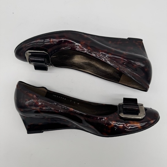 Stuart Weitzman Tortoise Shell Patent Leather Wedge Heel Size 7.5 M - Picture 7 of 12